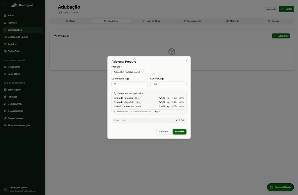 Substâncias ativas calculadas em tempo real