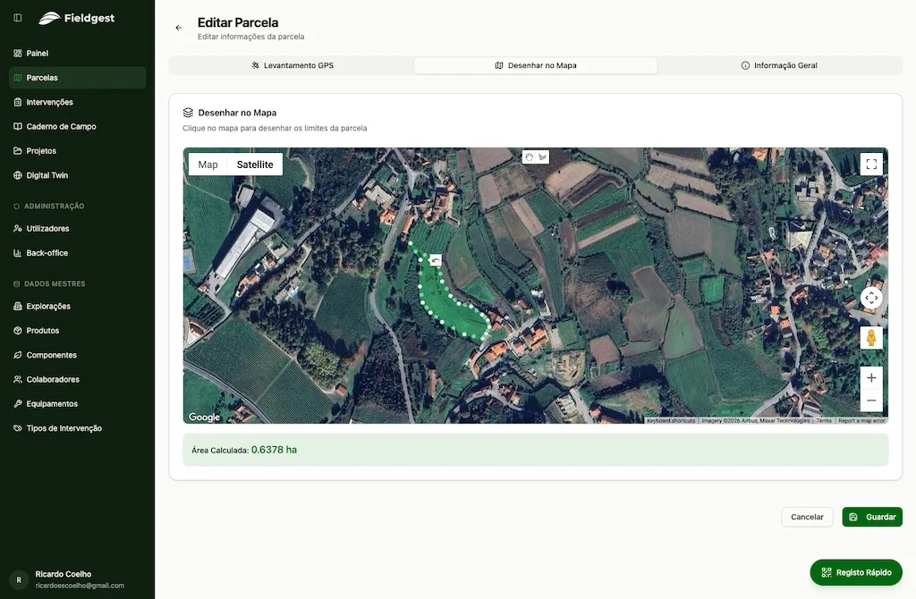 Parcelas com Google Maps — desenha e calcula
